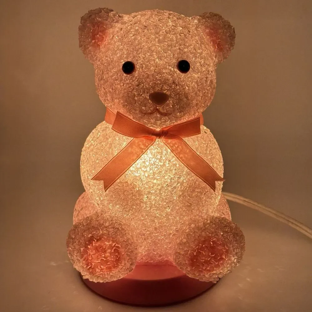Vintage Y2K Melted Plastic Popcorn Pink Teddy Bear Lamp Night Light Coquette